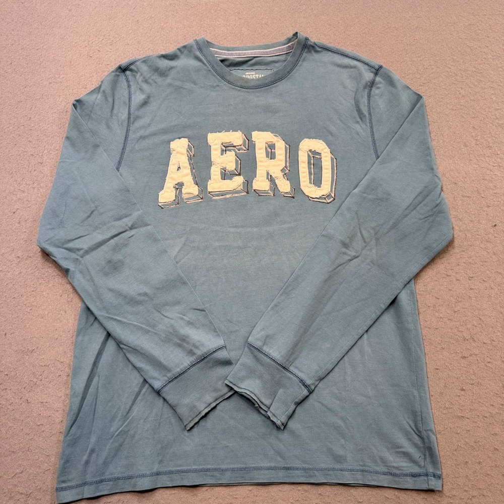 Aeropostale T-Shirt Men's Large Blue Long Sleeve Authentic Fit Athleisure Skater